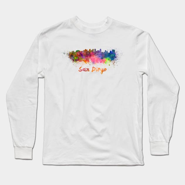 San diego skyline in watercolor Long Sleeve T-Shirt by PaulrommerArt